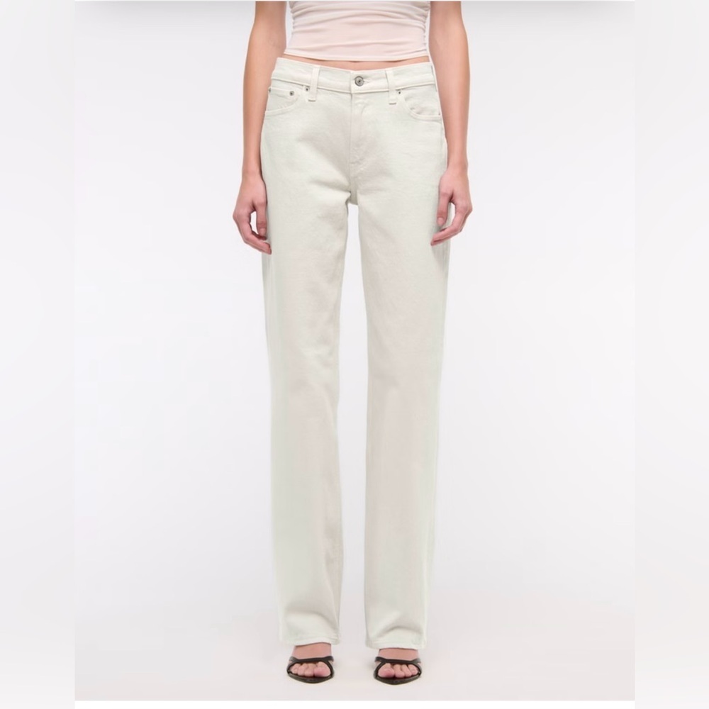 Abercrombie & Fitch Cream Straight Leg Denim